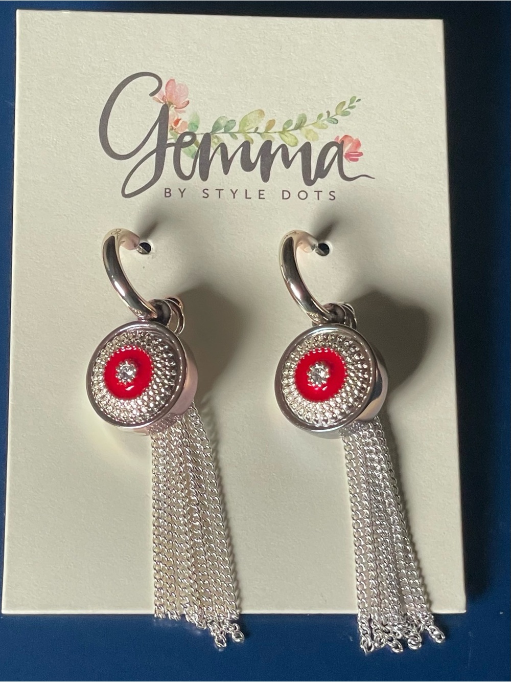 Gemma Silver-Tone Red Accent Tassel Drop Earrings by Style Dots